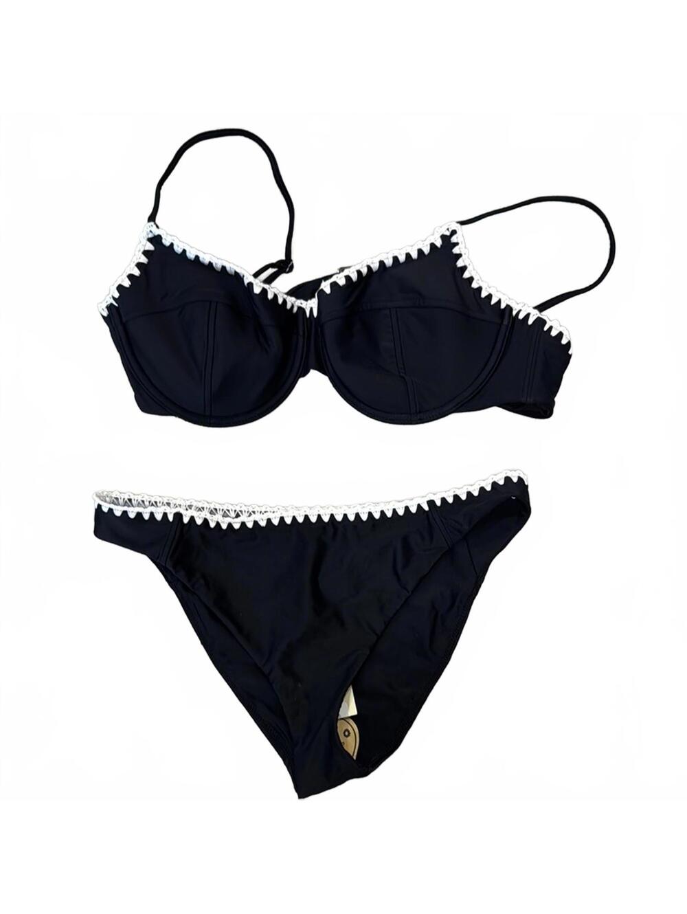 Ramy Brook Emmeline Underwire Contrast Edge Bikini Top & Bottom set in Black/whi